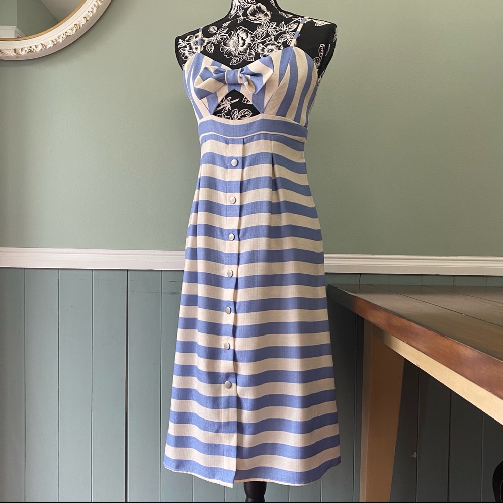 Lovers + Friends Striped Blue Ocean Waves Dress, M - Picture 3 of 8